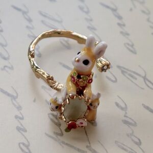 Les Nerides Gold Rabbit & Bunnies Ring size 5-6 Adjustable